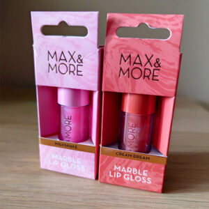 Max and more Marble Lip Gloss rosa y marrón