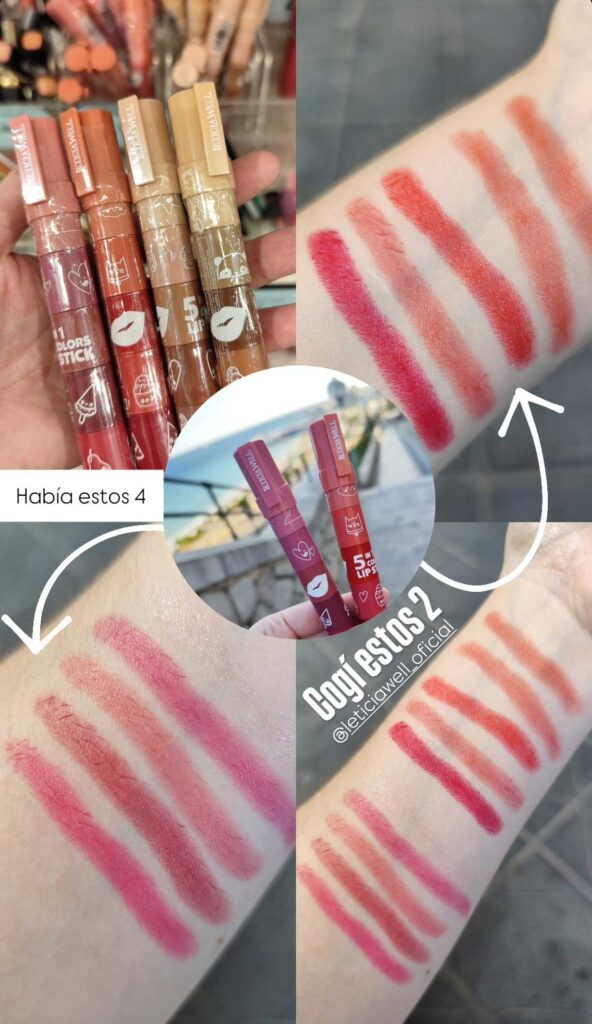 Leticia Well - Barras de labios 5 en 1 swatches